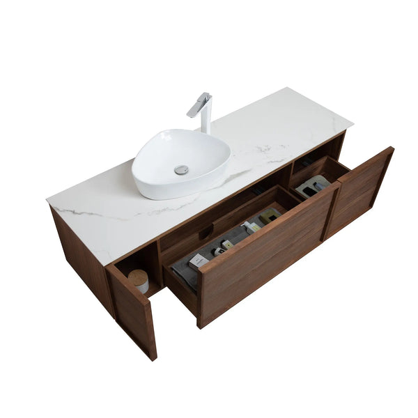 Forest 65'' Floating Vanity Black Walnut with White Single Ceramic Sink TONA Bathroom Furniture