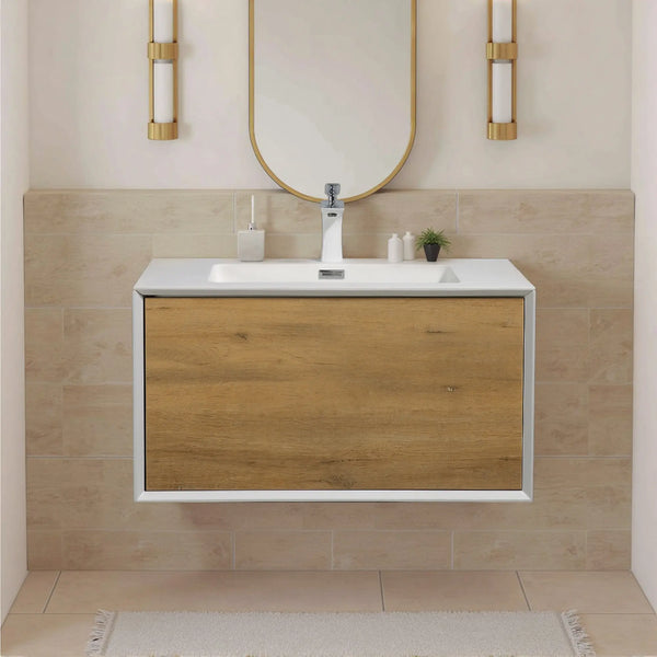 Furla 30" Floating Bathroom Single Vanity with White Cultured Marble Integrated Sink tonabathroom