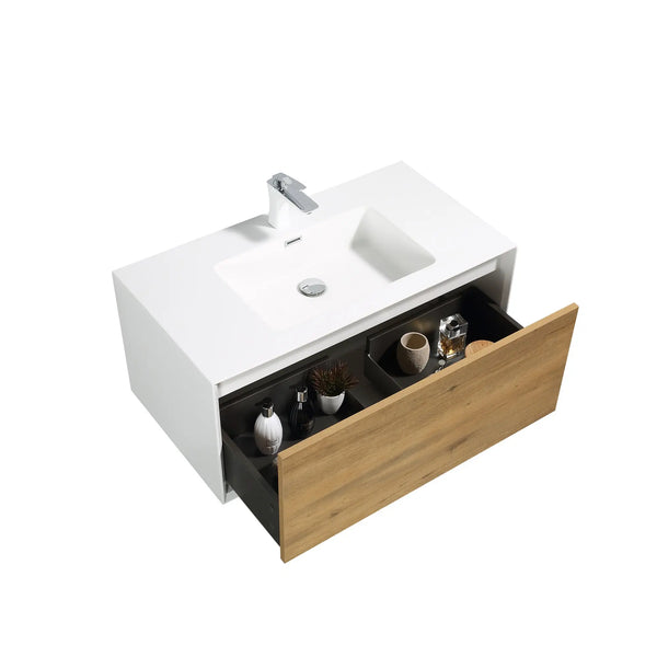 Furla 36" Floating Bathroom Single Vanity with White Cultured Marble Integrated Sink tonabathroom