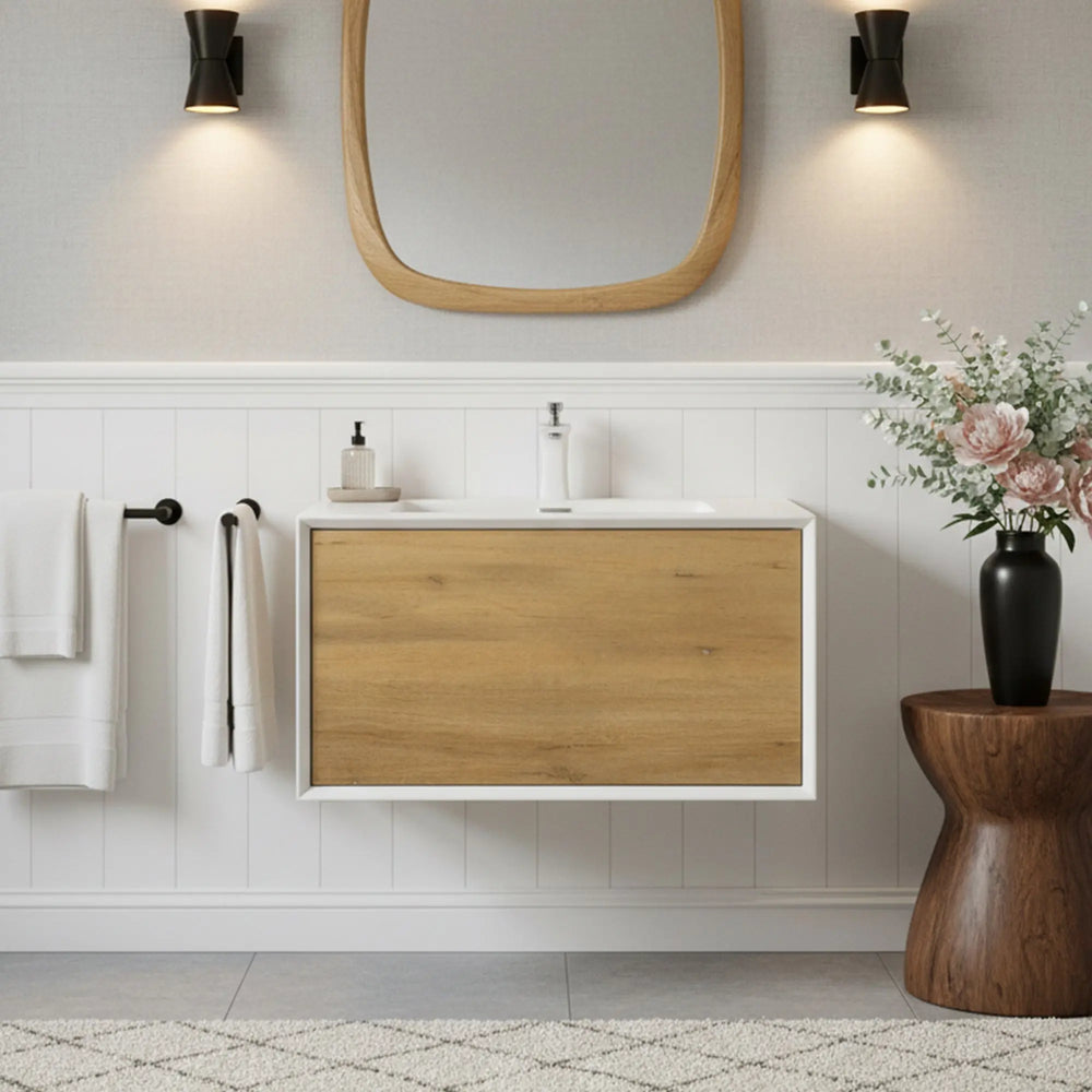 Furla 30" Floating Bathroom Single Vanity with White Integrated Resin Sink tonabathroom