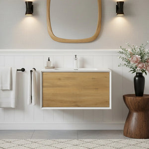Furla 30" Floating Bathroom Single Vanity with White Integrated Resin Sink tonabathroom