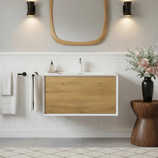 Furla 30" Floating Bathroom Single Vanity with White Integrated Resin Sink tonabathroom