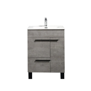 Gill 24'' Cement Grey Freestanding Bathroom Vanity with White Ceramic Countertop tonabathroom