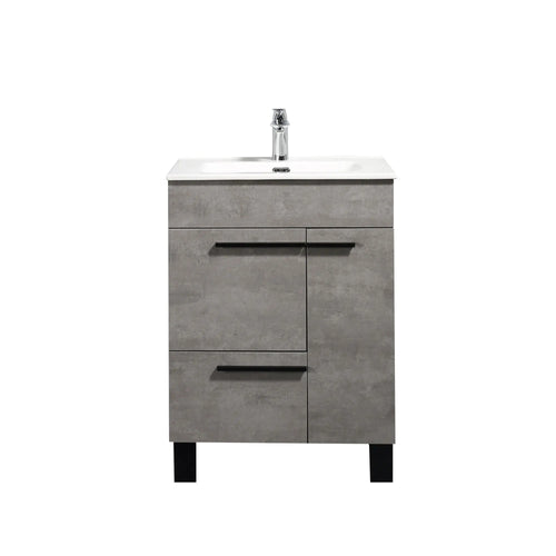 Gill 24'' Cement Grey Freestanding Bathroom Vanity with White Ceramic Countertop tonabathroom