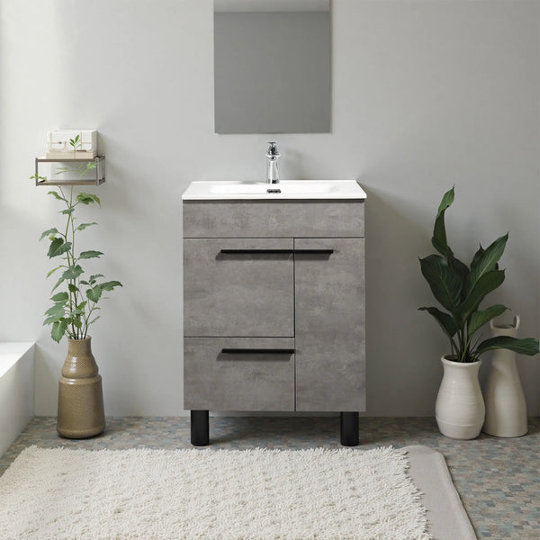 Gill 24'' Cement Grey Freestanding Bathroom Vanity with White Ceramic Countertop tonabathroom