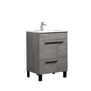 Gill 24'' Cement Grey Freestanding Bathroom Vanity with White Ceramic Countertop tonabathroom