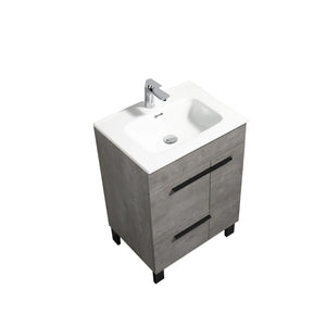 Gill 24'' Cement Grey Freestanding Bathroom Vanity with White Ceramic Countertop tonabathroom