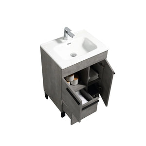 Gill 24'' Cement Grey Freestanding Bathroom Vanity with White Ceramic Countertop tonabathroom
