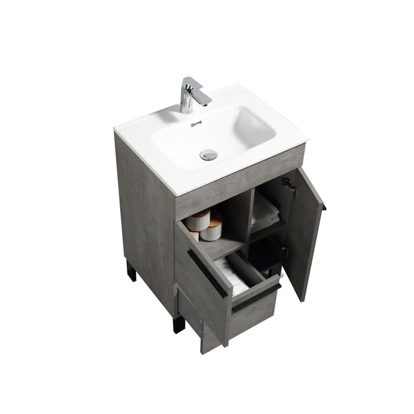 Gill 24'' Cement Grey Freestanding Bathroom Vanity with White Ceramic Countertop tonabathroom