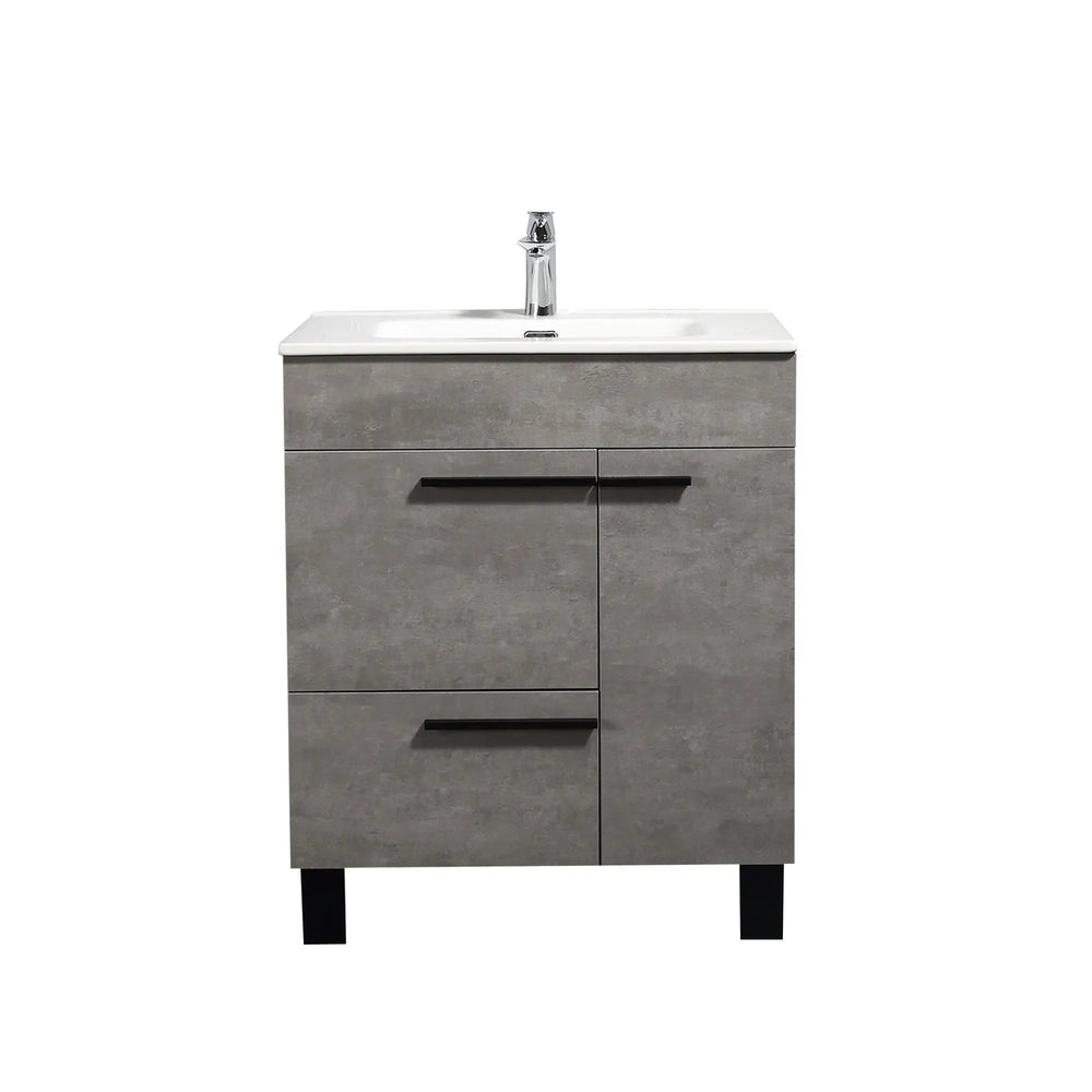 Gill 28'' Cement Grey Freestanding Bathroom Vanity with White Ceramic Countertop tonabathroom