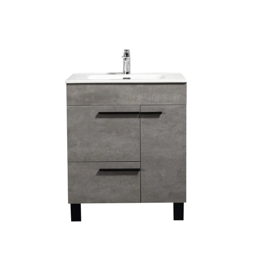 Gill 28'' Cement Grey Freestanding Bathroom Vanity with White Ceramic Countertop tonabathroom