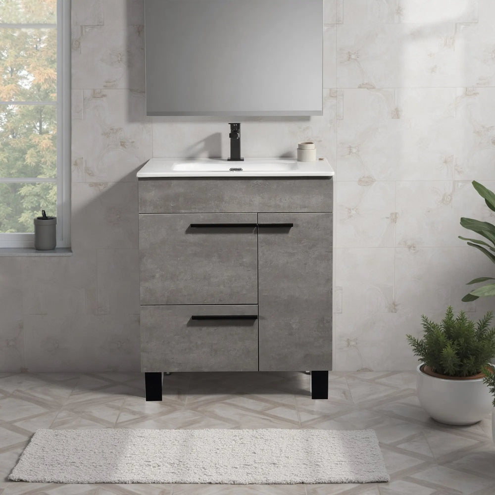 Gill 28'' Cement Grey Freestanding Bathroom Vanity with White Ceramic Countertop tonabathroom