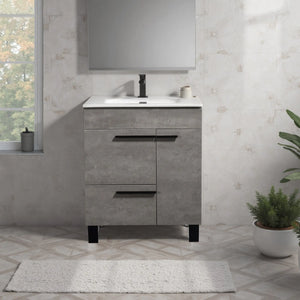 Gill 28'' Cement Grey Freestanding Bathroom Vanity with White Ceramic Countertop tonabathroom