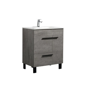 Gill 28'' Cement Grey Freestanding Bathroom Vanity with White Ceramic Countertop tonabathroom