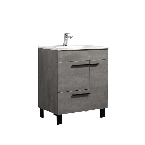 Gill 28'' Cement Grey Freestanding Bathroom Vanity with White Ceramic Countertop tonabathroom