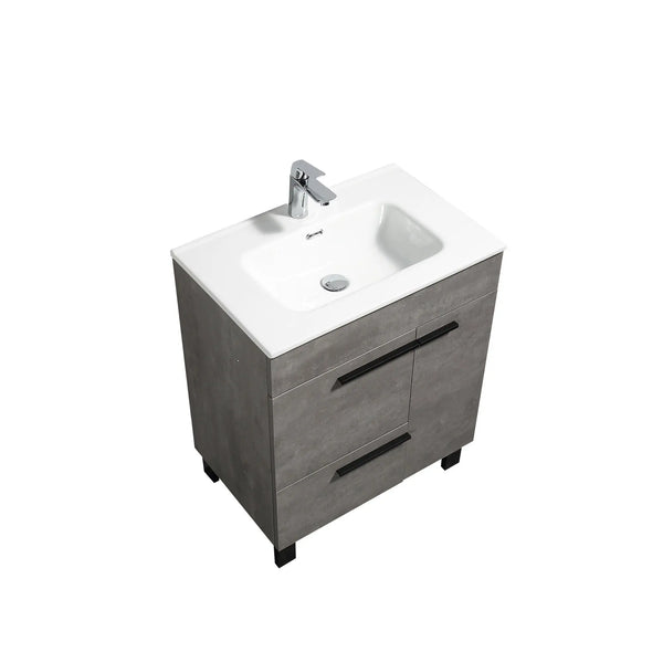 Gill 28'' Cement Grey Freestanding Bathroom Vanity with White Ceramic Countertop tonabathroom
