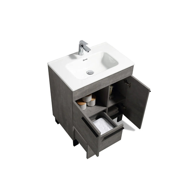 Gill 28'' Cement Grey Freestanding Bathroom Vanity with White Ceramic Countertop tonabathroom