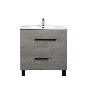 Gill 36'' Cement Grey Freestanding Bathroom Vanity with White Ceramic Countertop tonabathroom