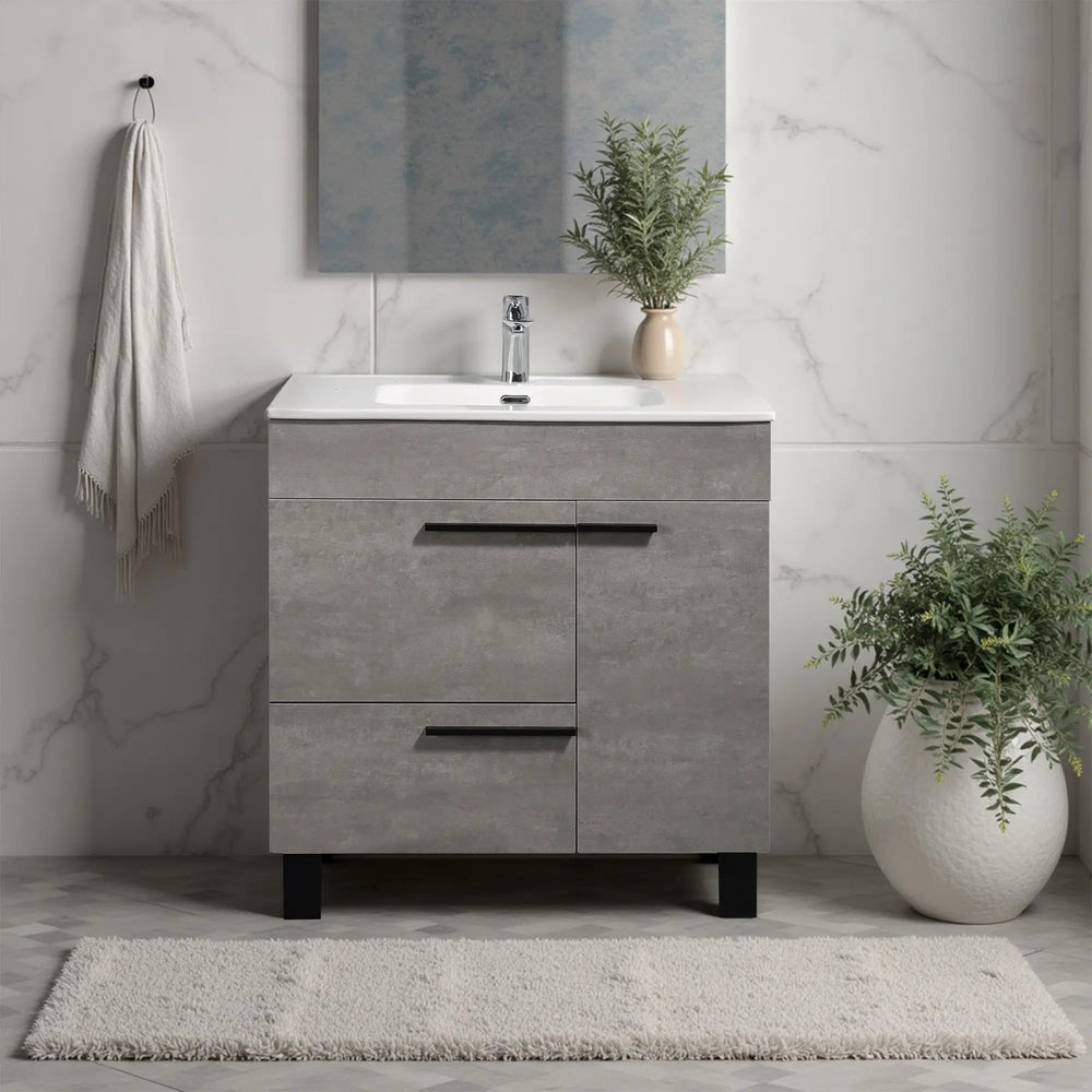 Gill 36'' Cement Grey Freestanding Bathroom Vanity with White Ceramic Countertop tonabathroom