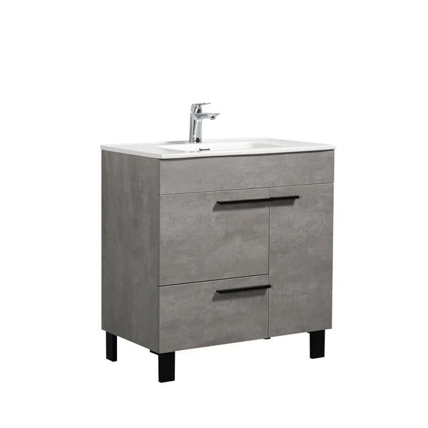 Gill 36'' Cement Grey Freestanding Bathroom Vanity with White Ceramic Countertop tonabathroom