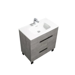 Gill 36'' Cement Grey Freestanding Bathroom Vanity with White Ceramic Countertop tonabathroom