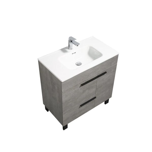 Gill 36'' Cement Grey Freestanding Bathroom Vanity with White Ceramic Countertop tonabathroom