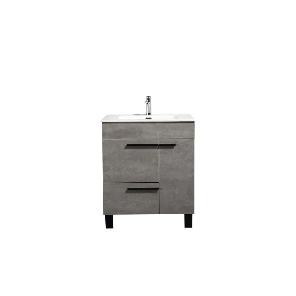 Gill 28'' Cement Grey Freestanding Bathroom Vanity with White Ceramic Countertop tonabathroom