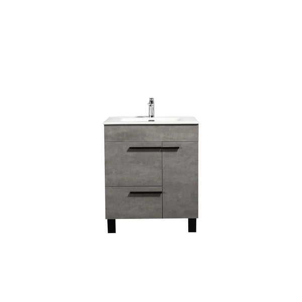Gill 28'' Cement Grey Freestanding Bathroom Vanity with White Ceramic Countertop tonabathroom