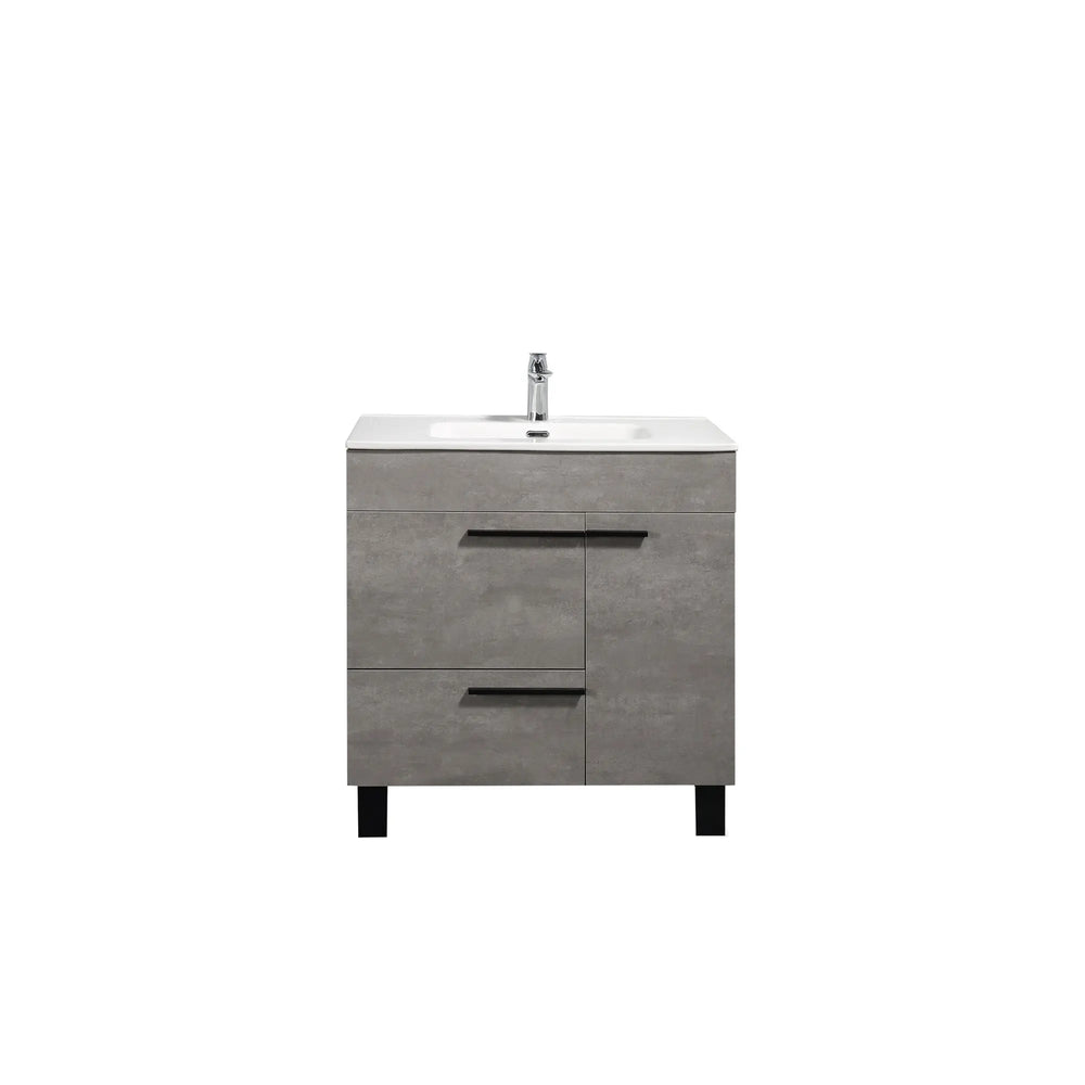 Gill 36'' Cement Grey Freestanding Bathroom Vanity with White Ceramic Countertop tonabathroom