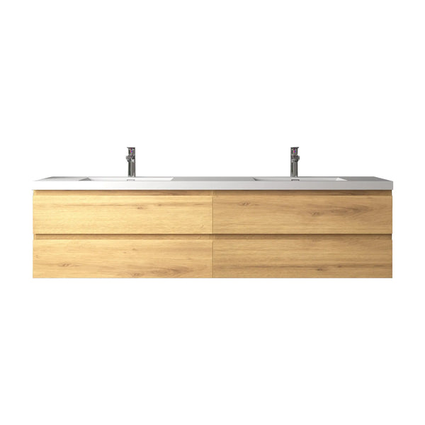Angela 72'' Floating Double Vanity in Andean Oak Texture with White Countertop TONA Bathroom Furniture