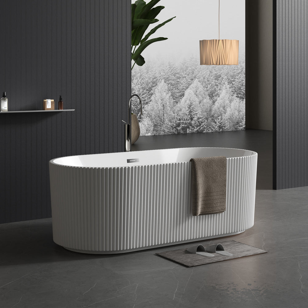 Harp Freestanding Acrylic Bathtub with Unique Ribbed Design 59''/67'' TONA Bathroom Furniture