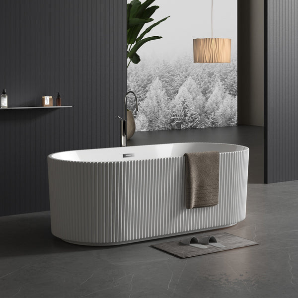 Harp Freestanding Acrylic Bathtub with Unique Ribbed Design 59''/67'' TONA Bathroom Furniture