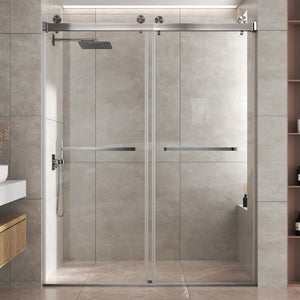 Brushed Nickel 56-60" x 76" Double Sliding Shower Door, Frameless 3/8" Tempered Glass TONA Bathroom Furniture