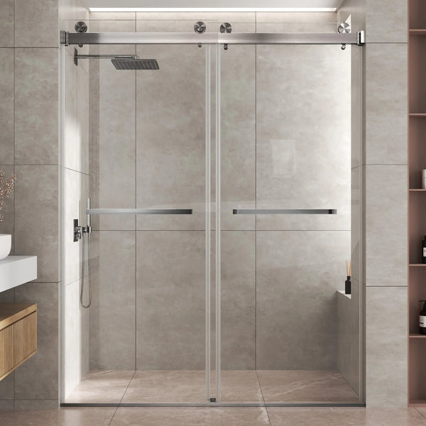 Brushed Nickel 56-60" x 76" Double Sliding Shower Door, Frameless 3/8" Tempered Glass TONA Bathroom Furniture