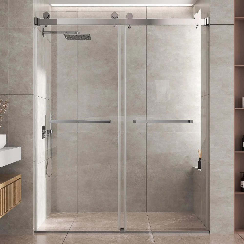 Chrome 56-60" x 76" Double Sliding Shower Door, Frameless 3/8" Tempered Glass TONA Bathroom Furniture