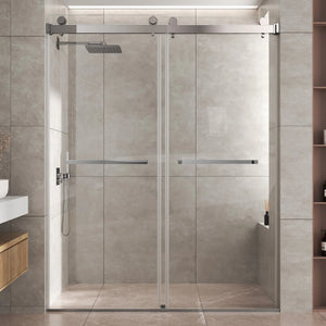 Chrome 56-60" x 76" Double Sliding Shower Door, Frameless 3/8" Tempered Glass TONA Bathroom Furniture