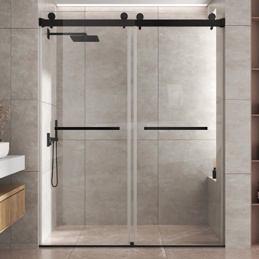 Matte Black 56-60" x 76" Double Sliding Shower Door, Frameless 3/8" Tempered Glass TONA Bathroom Furniture