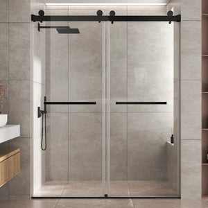 Matte Black 56-60" x 76" Double Sliding Shower Door, Frameless 3/8" Tempered Glass TONA Bathroom Furniture