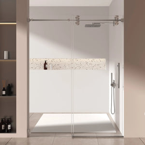 Single Sliding 56-60" x 76" Frameless Shower Door with 3/8" Tempered Glass, Brushed Nickel TONA Bathroom Furniture