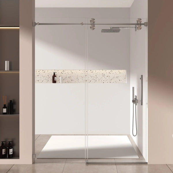 Single Sliding 56-60" x 76" Frameless Shower Door with 3/8" Tempered Glass, Brushed Nickel TONA Bathroom Furniture