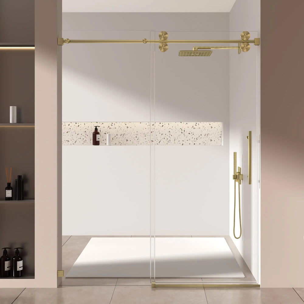 Single Sliding 56-60" x 76" Frameless Shower Door with 3/8" Tempered Glass, Brushed Gold TONA Bathroom Furniture