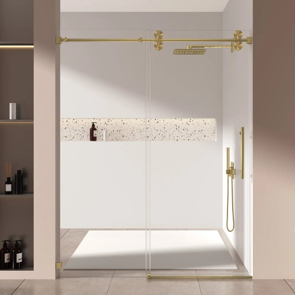 Single Sliding 56-60" x 76" Frameless Shower Door with 3/8" Tempered Glass, Brushed Gold TONA Bathroom Furniture