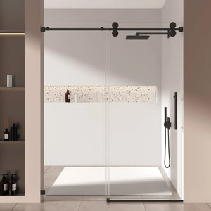 Single Sliding 56-60" x 76" Frameless Shower Door with 3/8" Tempered Glass, Matte Black TONA Bathroom Furniture