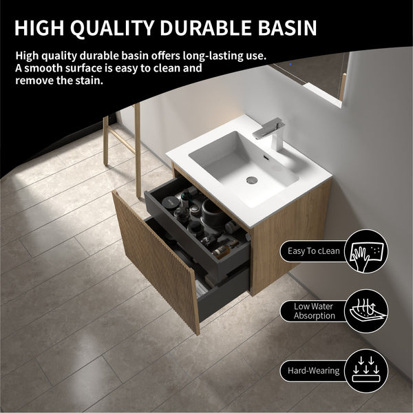 Liner 24'' Floating Single Vanity with White Cultured Marble Top TONA Bathroom Furniture
