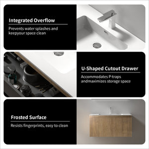 Liner 36'' Floating Single Vanity with White Cultured Marble Top TONA Bathroom Furniture