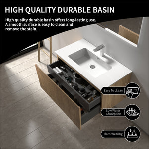 Liner 36'' Floating Single Vanity with White Cultured Marble Top TONA Bathroom Furniture