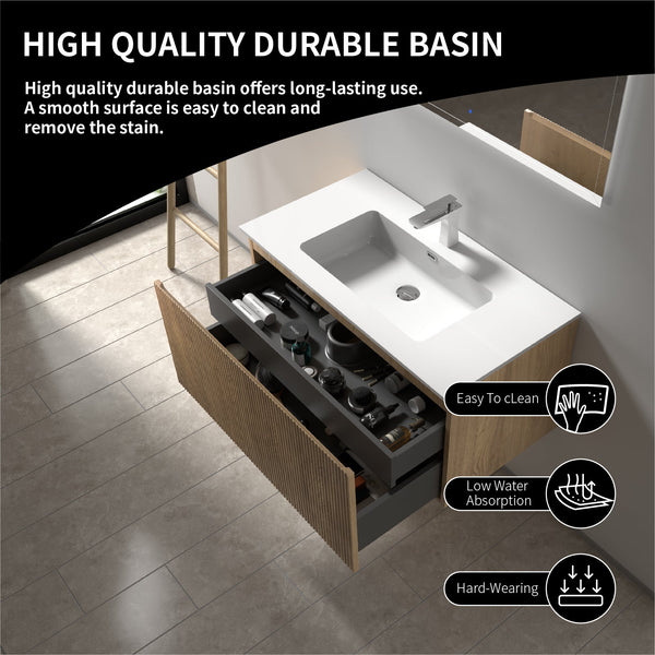 Liner 36'' Floating Single Vanity with White Cultured Marble Top TONA Bathroom Furniture