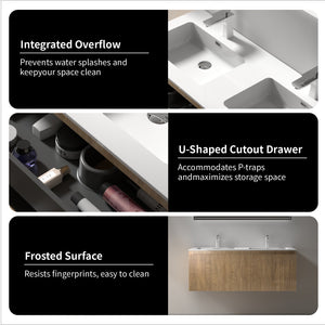 Liner 48'' Floating Double Vanity with White Cultured Marble Top TONA Bathroom Furniture