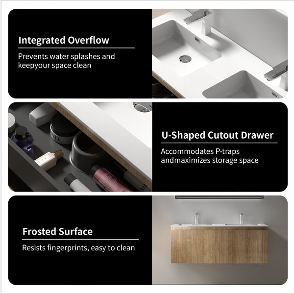 Liner 48'' Floating Double Vanity with White Cultured Marble Top TONA Bathroom Furniture