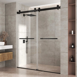 Matte Black 56-60" x 76" Double Sliding Shower Door, Frameless 3/8" Tempered Glass TONA Bathroom Furniture